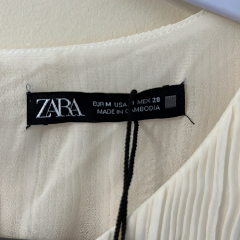 ZARA Cream Crinkly Midriff Cut Out Midi Dress M NWT - Picture 13 of 16